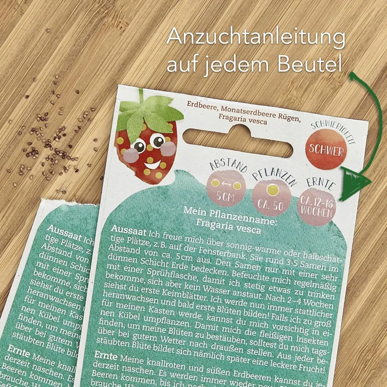Saatgut Anzuchtset mit Holzkiste und 8 Sorten Pflanzen Samen: Kinder Anzuchtset Pflanzen mit Gemüse, Erdbeeren und Kräuter Samen – Mini Gewächshaus und Mini Garten Starter Kit von OwnGrown – Bild 4