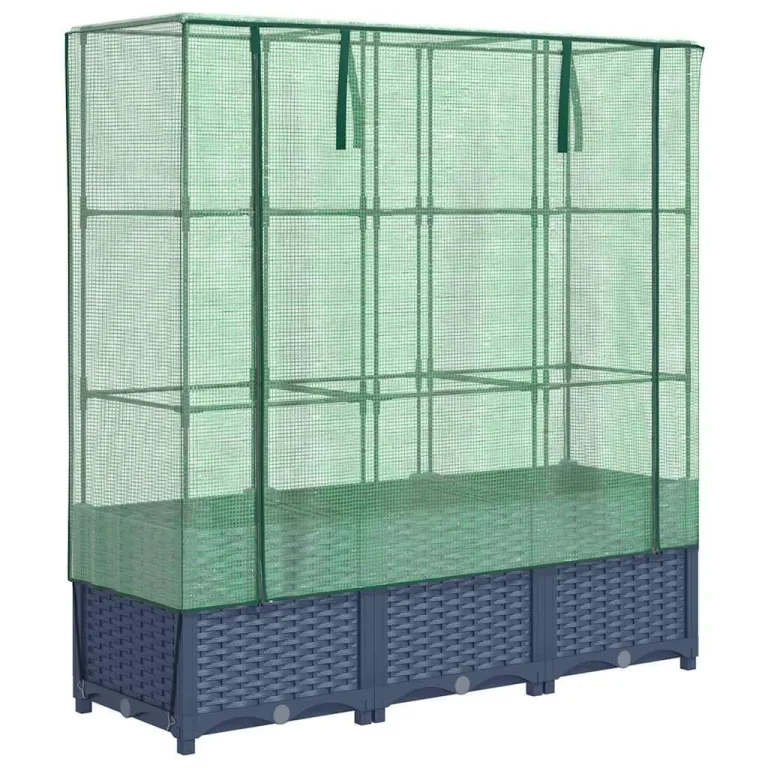 Hochbeet mit Gewächshaus Frühbeet Tomatenhaus 120x40x138 cm Rattan Optik für Garten Balkon, Stabiles PP Beet mit PE Abdeckung und Eisenrahmen – Bild 3