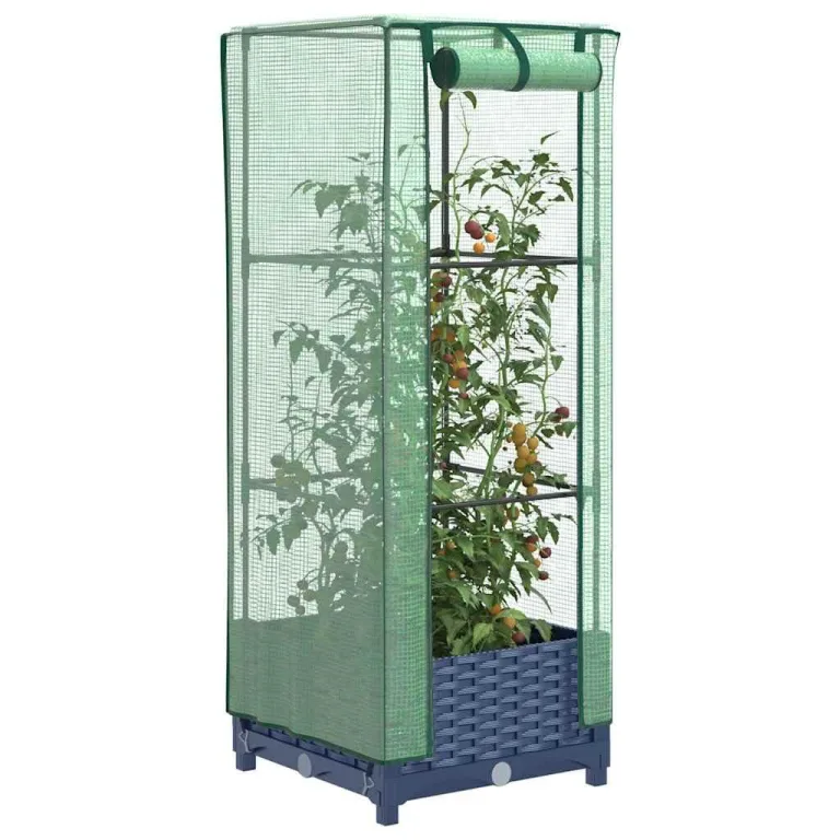 Hochbeet mit Gewächshaus Frühbeet Tomatenhaus 120x40x138 cm Rattan Optik für Garten Balkon, Stabiles PP Beet mit PE Abdeckung und Eisenrahmen – Bild 10