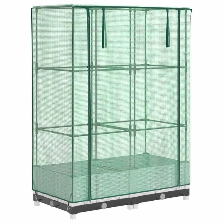 Hochbeet mit Gewächshaus Frühbeet 80x40x123 cm Rattan Optik für Garten Balkon, Stabiles PP Beet mit Eisenrahmen & Wasserdichter PE Abdeckung für Tomaten Gemüse Kräuter – Bild 3