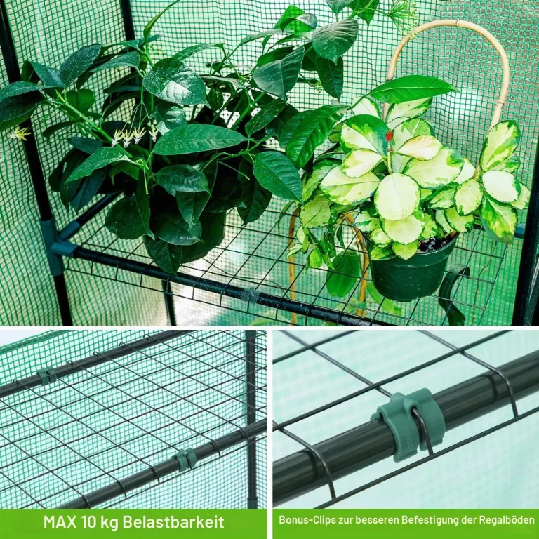 Ohuhu Gewächshaus Foliengewächshaus 3 Tiers 12 Regale | Winterfest & Stabil | Tomatengewächshaus für Pflanzen mit PE-Abdeckung | Tomatenhaus für Garten 145x145x195 cm Grün – Bild 3