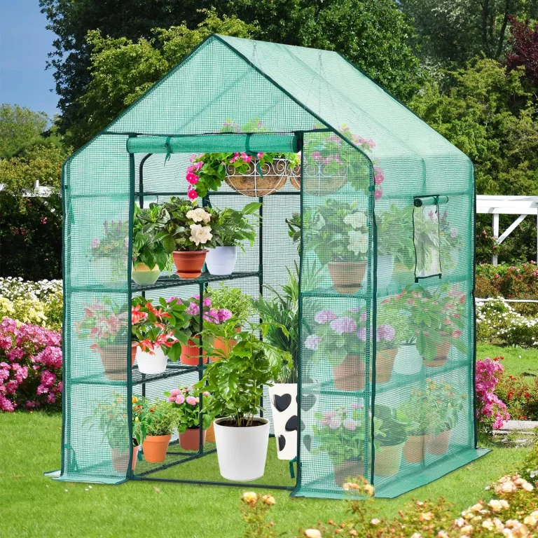 Ohuhu Gewächshaus Foliengewächshaus 3 Tiers 12 Regale | Winterfest & Stabil | Tomatengewächshaus für Pflanzen mit PE-Abdeckung | Tomatenhaus für Garten 145x145x195 cm Grün – Bild 7