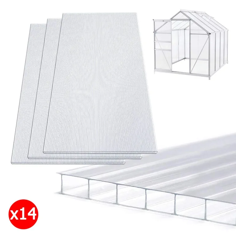 UISEBRT 14x Polycarbonat Hohlkammerstegplatten 4mm - 10,25 m² Doppelstegplatte 60,5 x 121 cm UV-beständigen für Gewächshaus Gartenbau Carports usw (Transparent) – Bild 3