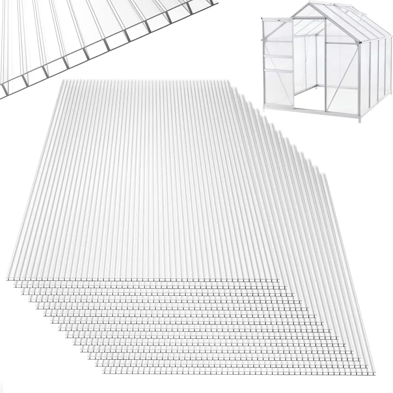 UISEBRT 14x Polycarbonat Hohlkammerstegplatten 4mm - 10,25 m² Doppelstegplatte 60,5 x 121 cm UV-beständigen für Gewächshaus Gartenbau Carports usw (Transparent) – Bild 1