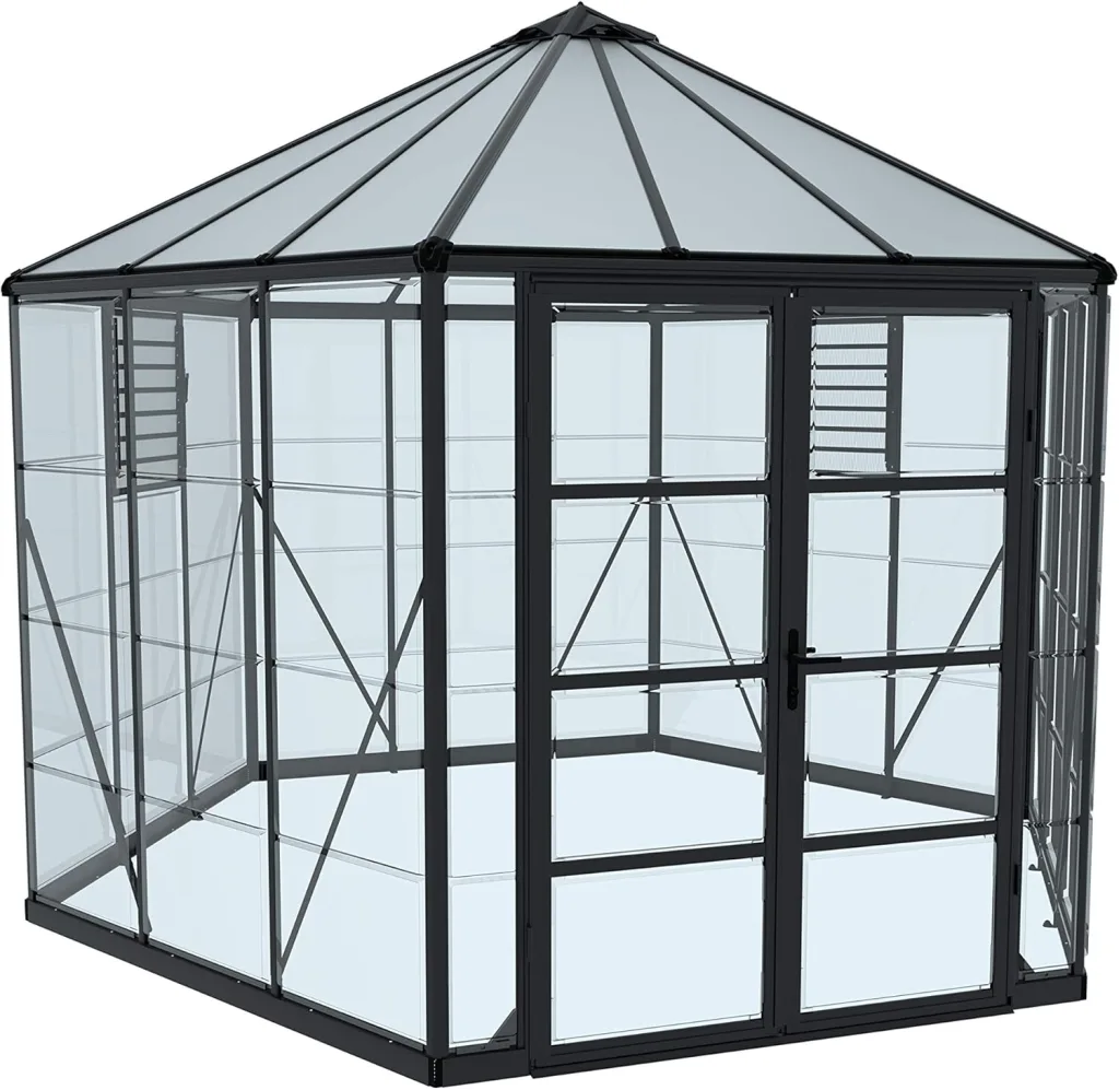 Canopia by Palram Gewächshaus gross Oasis 12 Treibhaus 316x363 cm Aluminium grau Tomatenhaus Polycarbonatplatten UV-beständig