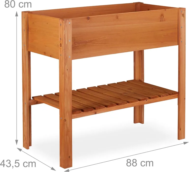 Relaxdays Hochbeet Holz, Ablagefach, Pflanzkasten Balkon, Terrasse, Garten, Kräuterbeet, HBT 80 x 88 x 43,5cm, hellbraun – Bild 4