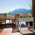 Relaxdays Hochbeet Holz, Ablagefach, Pflanzkasten Balkon, Terrasse, Garten, Kräuterbeet, HBT 80 x 88 x 43,5 cm, grau - Thumbnail 2