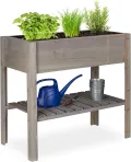 Relaxdays Hochbeet Holz, Ablagefach, Pflanzkasten Balkon, Terrasse, Garten, Kräuterbeet, HBT 80 x 88 x 43,5 cm, grau - Thumbnail 1