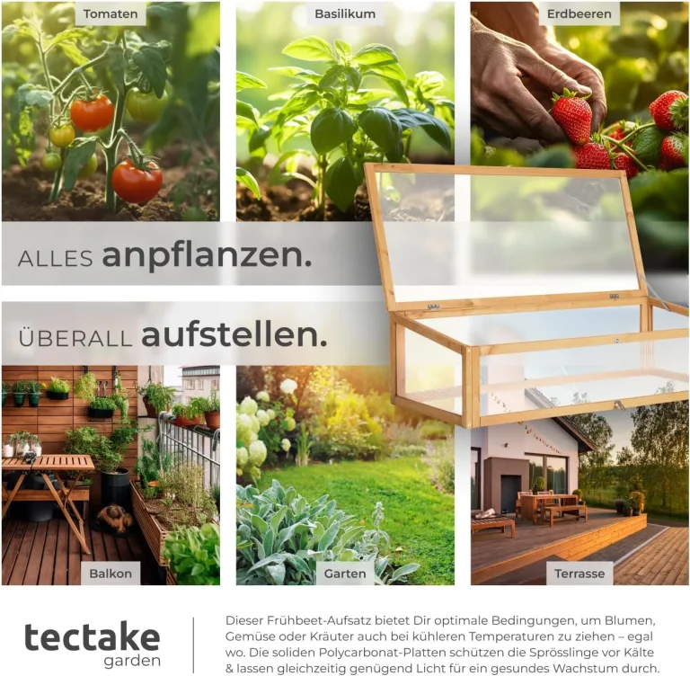tectake® Frühbeet Aufsatz aus Holz, witterungsbeständig, Schutz vor Wind und Wetter, Frühbeetaufsatz mit funktionellen Hohlkammerplatten, 115 x 53 x 34 cm, kombinierbar Hochbeet 403232 – Bild 6