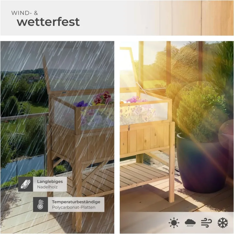 tectake® Frühbeet Aufsatz aus Holz, witterungsbeständig, Schutz vor Wind und Wetter, Frühbeetaufsatz mit funktionellen Hohlkammerplatten, 115 x 53 x 34 cm, kombinierbar Hochbeet 403232 – Bild 8