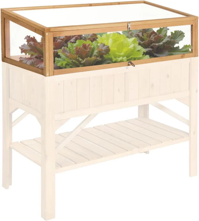 tectake® Frühbeet Aufsatz aus Holz, witterungsbeständig, Schutz vor Wind und Wetter, Frühbeetaufsatz mit funktionellen Hohlkammerplatten, 115 x 53 x 34 cm, kombinierbar Hochbeet 403232 – Bild 2