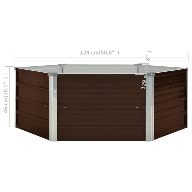 vidaXL Hochbeet Gartenbeet Frühbeet Pflanzbeet Kräuterbeet Gemüsebeet Blumenkasten Garten Pflanzkasten Pflanzenkübel Braun 129x129x45cm Verzinkter Stahl – Bild 2