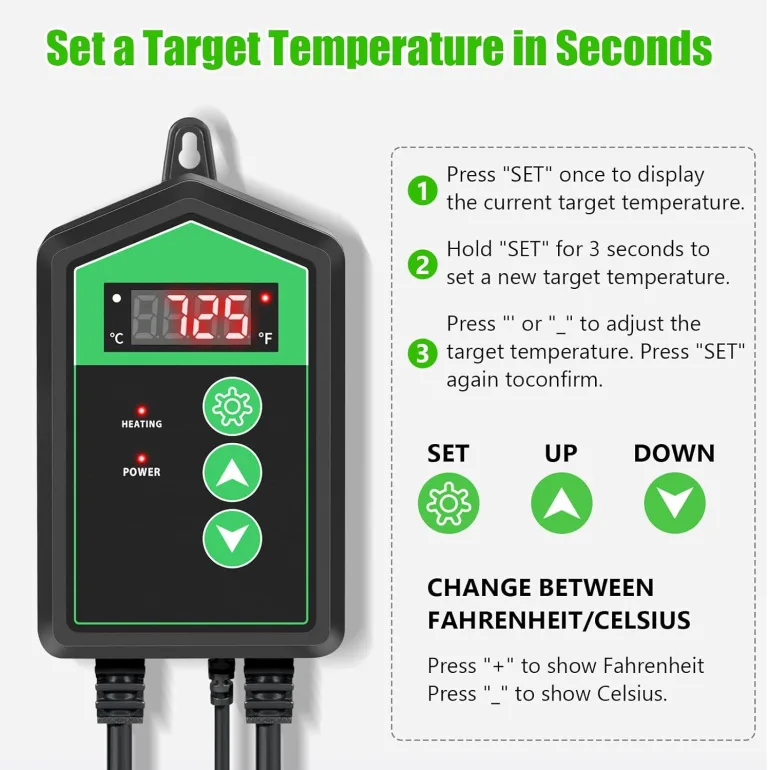 RIOGOO Digitaler Heizmattenthermostatregler für Samenkeimung, Reptilien und Brauen 68-108 ℉ – Bild 5