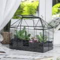 NCYP 25x13,5x20 cm Handmade Pflanzencontainer,Glas Geometrisch Pflanzen Terrarium, Schwarzes Gitter Haus-Form Gewächshaus Blumentopf, modernes Tischaufsatz (ohne Pflanzen) - Thumbnail 6