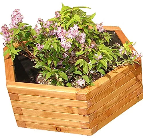 HOQ sechseckiger Pflanzkasten aus Lärche - mit Vlies und Griffen - Premium Pflanzkübel - Holz Blumentopf - Hochbeet aus Holz - Blumenkasten Ø 80x31cm – Bild 1