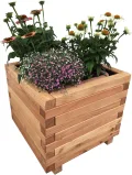 HOQ Pflanzkasten aus Lärche - mit Vlies und Griffen - Premium Pflanzkübel - Holz Blumentopf - Hochbeet aus Holz - Blumenkasten 50 x 50 x 44 cm - Thumbnail 1