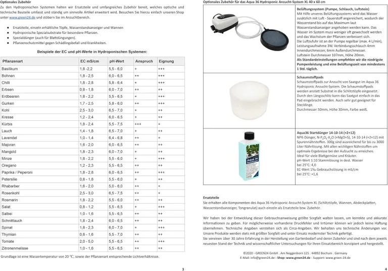 GREEN24 Aqua 36-A Pro Hydroponic Anzucht-System XL 40 x 60 cm Hydrokultur Indoor Pflanzen-Aufzucht für Nutzpflanzen, Gemüse, Kräuter, Salate, Zierpflanzen in Tiefwasserkultur – Bild 5