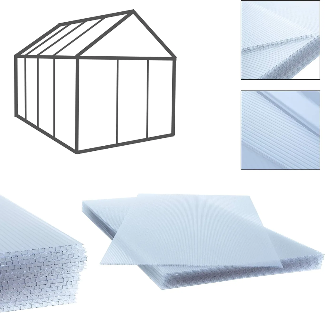 ESTEXO Hohlkammerplatten Doppelstegplatten 14 Stück, 10,25 m², 60,5 x 121 cm, transparente Polykarbonat Platten 4 mm stark, Gewicht: 700g/m², Stegplatte, klar, Gewächshausplatten - Bild 1