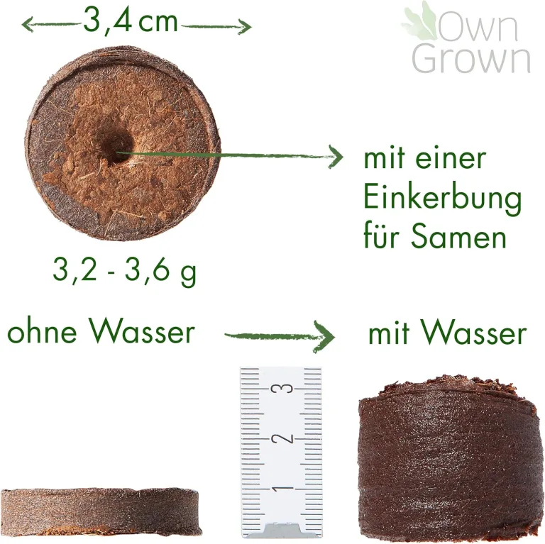 Kokos Quelltabletten mit Nährstoffen: 125 Premium Quelltabs aus Anzuchterde torffrei, ohne Pikieren – Kokoserde gepresst zur Pflanzen Anzucht, Erde, für Stecklinge – OwnGrown – Bild 4