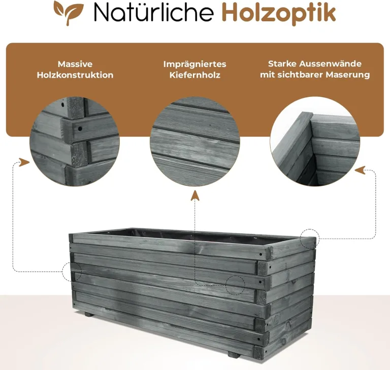 BooGardi Pflanzkasten aus Holz mit Vlies · 100cm naturbraun · in 10 Größen · Blumenkasten · Hochbeet · Garten Balkon Terrasse · Pflanzgefäß Blumen Kräuter Gemüse Obst – Bild 5