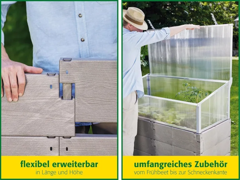 JUWEL Hochbeet Timber 3er-Set (18 Bausteine, Kräuterbeet Füllinhalt 360 l, in Holzoptik, Beetsystem mit hoher Wärmeisolierung, Maße 130x60 cm, Höhe 60 cm, Gemüsebeet) 20471 – Bild 3