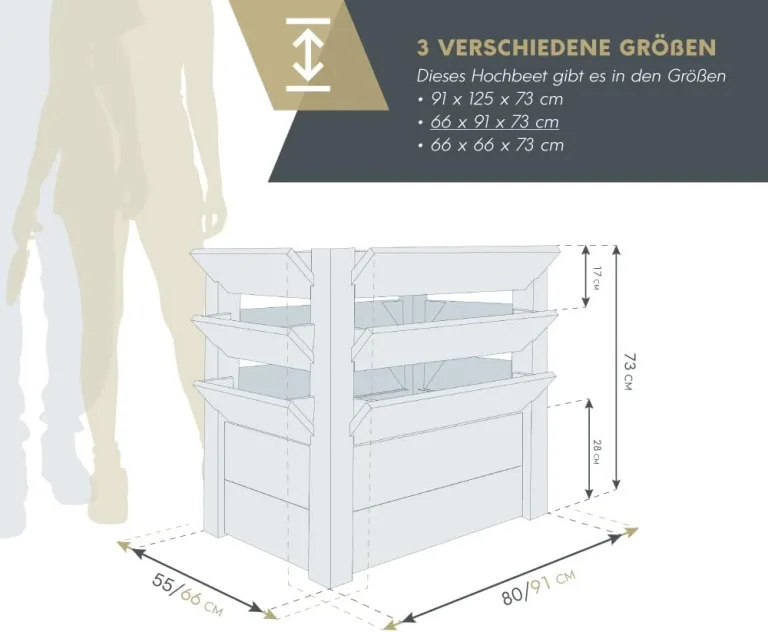 WESTMANN Premium Hochbeet aus Lärchenholz | Natur | 66x91x73 cm | Kräuterbeet für den Außenbereich | Holzhochbeet zum Bepflanzen von Gemüse & Kräutern – Bild 8
