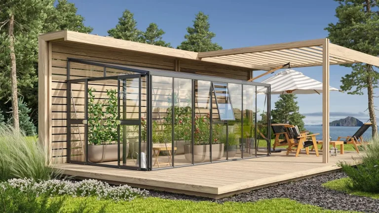 Vitavia Athena 11900 ESG/HKP, schwarz Anlehngewächshaus Gewächshaus 2 Seitenfenster – Bild 2