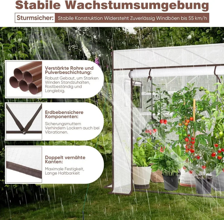 Sekey Gewächshaus Tomatengewächshaus 200x170x77 cm, Begehbarers Tomaten Gewächshaus Foliengewächshaus Balkon Outdoor - Stabil, Winterfest, UV-Beständig, Weiß – Bild 3