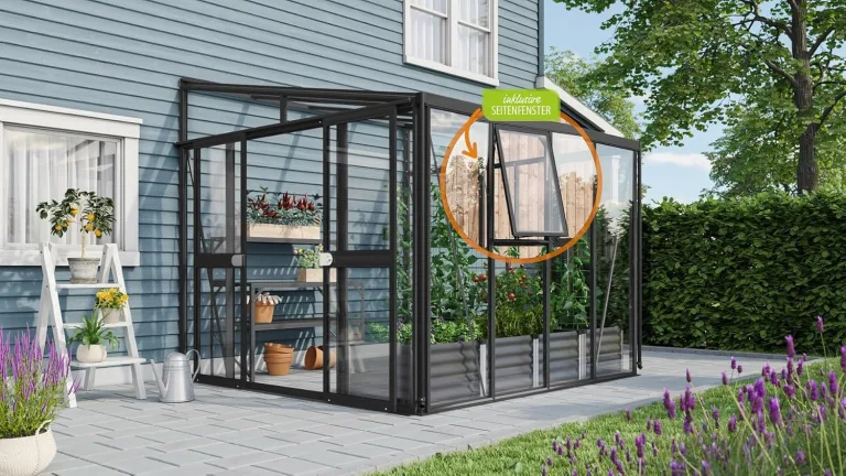 Vitavia Athena 7000 ESG/HKP, schwarz Anlehngewächshaus Gewächshaus 2 Seitenfenster – Bild 3