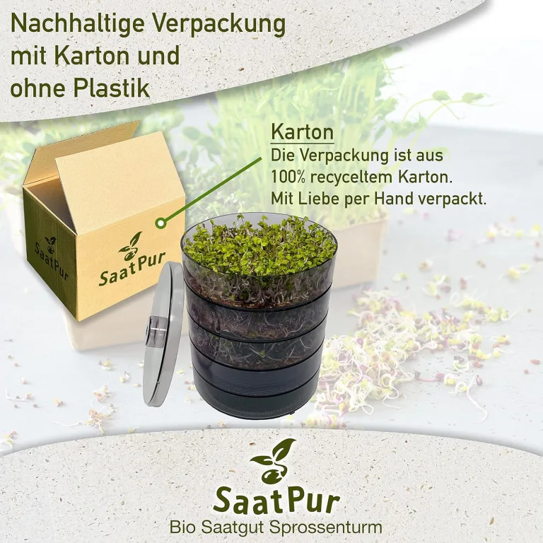 SaatPur® Keimsprossenbox Set 4 mit Vier Etagen als Sprossen Keimgerät: Sprossen Anzucht sowie Microgreens Anzuchtschalen. Keimbox, Keimschale, Keimschachtel, Sprossenbox, Sprossenhaus, Keimgerät – Bild 6