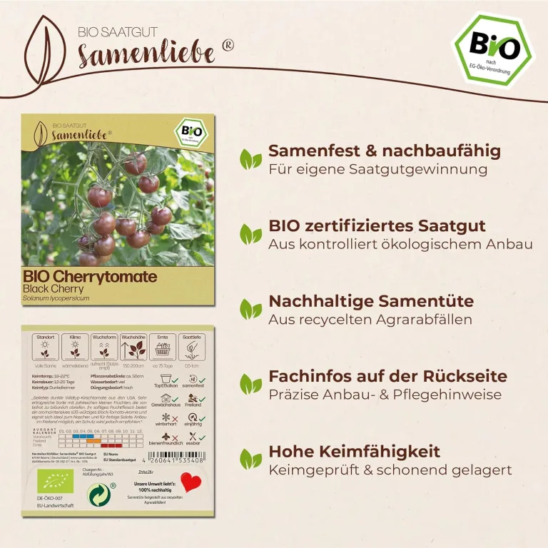 Samenliebe BIO Cherrytomaten Samen | Tomate Black Cherry - süß & klein - samenfestes BIO Saatgut – Bild 5