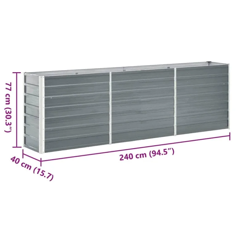 vidaXL Hochbeet aus verzinktem Stahl 240x40x77 cm, Grau, offenem Boden, wetterfest, langlebig, DIY Pflanzkasten für Blumen und Gemüse, Balkon, Terrasse oder Garten – Bild 3