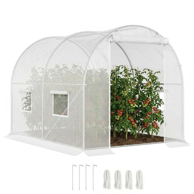 Outsunny Gartengewächshaus Tunnel 6 m² 3L x 2l x 1,9H m Verzinkter Stahl verstärkt Durchmesser 2,4 cm + PE High Density Fenster Tür Weiß – Bild 1