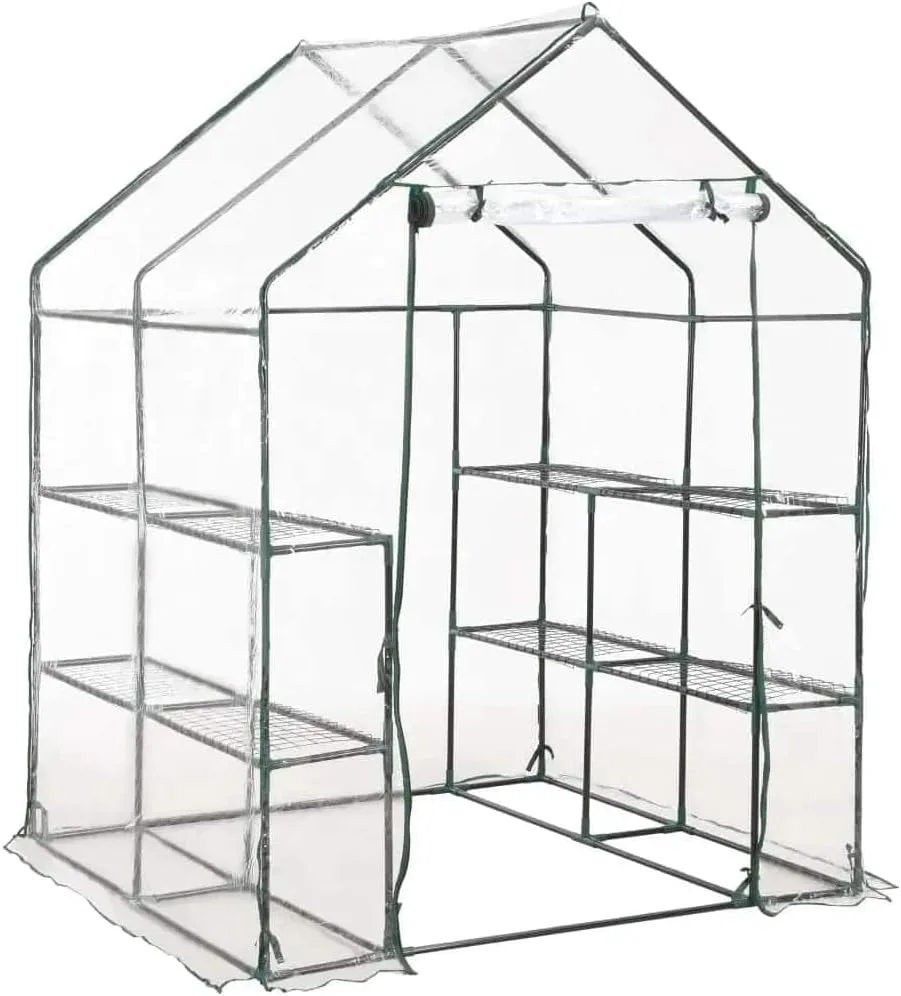 vidaXL Gewächshaus mit 8 Regalen Folien Tomatenhaus Frühbeet Treibhaus Pflanzenhaus Gartenhaus Foliengewächshaus Garten 143x143x195cm