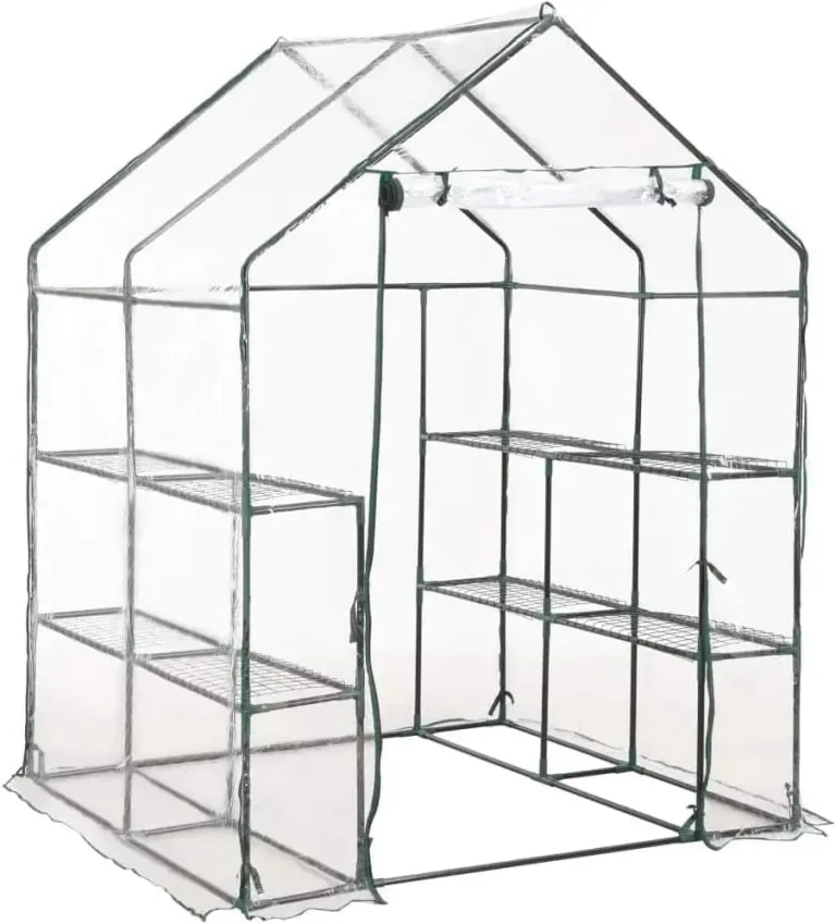 vidaXL Gewächshaus mit 8 Regalen Folien Tomatenhaus Frühbeet Treibhaus Pflanzenhaus Gartenhaus Foliengewächshaus Garten 143x143x195cm – Bild 2