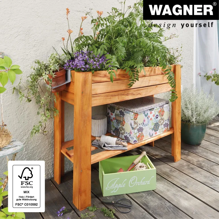 WAGNER GrowFAMILY - Hochbeet - GrowBOX Light - Nadelholz, Massivholz FSC®, Kastanie, 70 x 83 x 34,5 cm, Regalboden, inkl. Pflanztasche - 25028001 – Bild 3