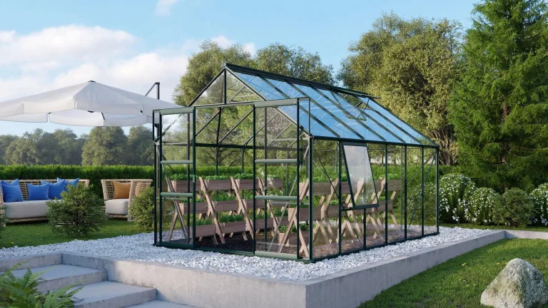 Vitavia Meridian 2 9900 ESG 3 mm, Gewächshaus mit 2 Dachfenstern und 1 Seitenfenster, Emerald Green – Bild 3