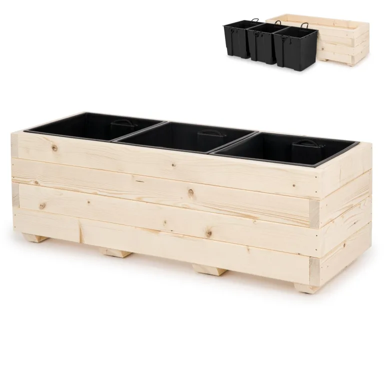 Hochbeet 100 x 40 x 30H cm mit 2X Wasserablauf Blumenkasten aus Holz Pflanzkübel Garten Balkon Terrasse Pflanzkasten AB100KAN4030 – Bild 10
