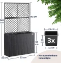 Casaria® Blumenkasten Rankgitter 3 Innentöpfe Polyrattangeflecht Rankhilfe Blumentopf Rattanoptik Pflanzkasten Schwarz - Thumbnail 4