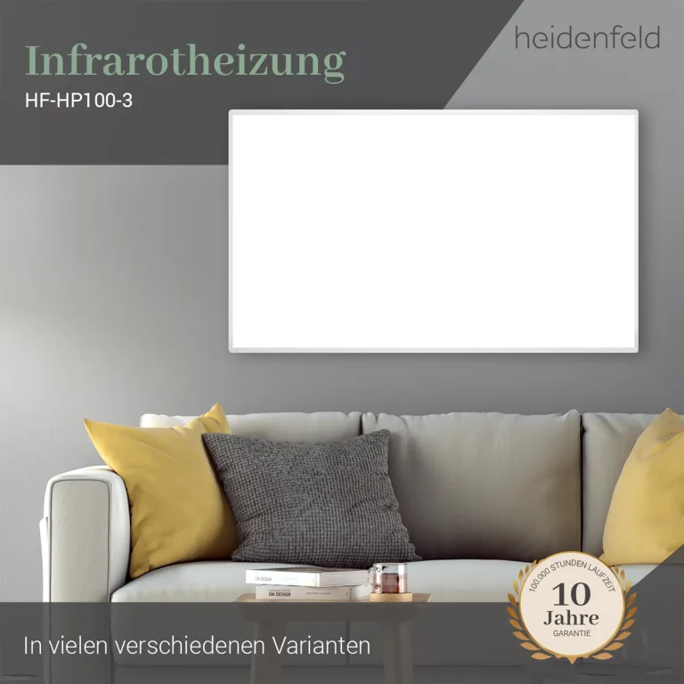Heidenfeld Infrarotheizung HF-HP100-3 | ???????? ???????????????????? ???????????????????????????????? - 300 Watt - Bis 8 m² - Infrarot Heizkörper - Elektroheizung mit Thermostat - Überhitzungsschutz (HF-HP100-3 300 Watt) – Bild 2