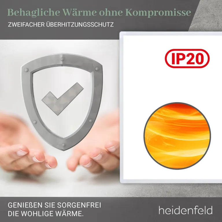 Heidenfeld Infrarotheizung HF-HP100-3 | ???????? ???????????????????? ???????????????????????????????? - 300 Watt - Bis 8 m² - Infrarot Heizkörper - Elektroheizung mit Thermostat - Überhitzungsschutz (HF-HP100-3 300 Watt) – Bild 5