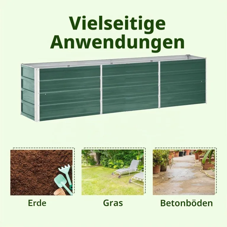 vidaXL Garten Hochbeet Gemüsebeet Pflanzbeet Gartenbeet Frühbeet Pflanzkasten Blumenkasten Blumenbeet Verzinkter Stahl 240x40x45cm Grün – Bild 8