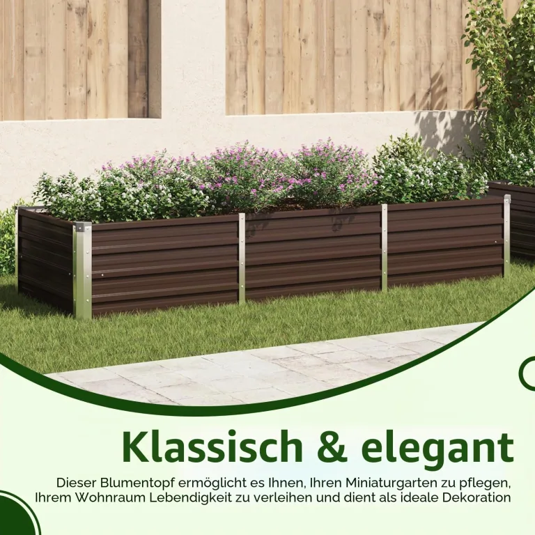 vidaXL Garten Hochbeet Gemüsebeet Pflanzbeet Gartenbeet Frühbeet Pflanzkasten Blumenkasten Blumenbeet Verzinkter Stahl 240x40x45cm Braun – Bild 8