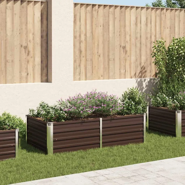 vidaXL Hochbeet Pflanzenbeet Gemüsebeet Pflanzkasten Frühbeet Gartenbeet Pflanzkübel Blumenkasten Blumenbeet 160x80x45cm Verzinkter Stahl Braun – Bild 2