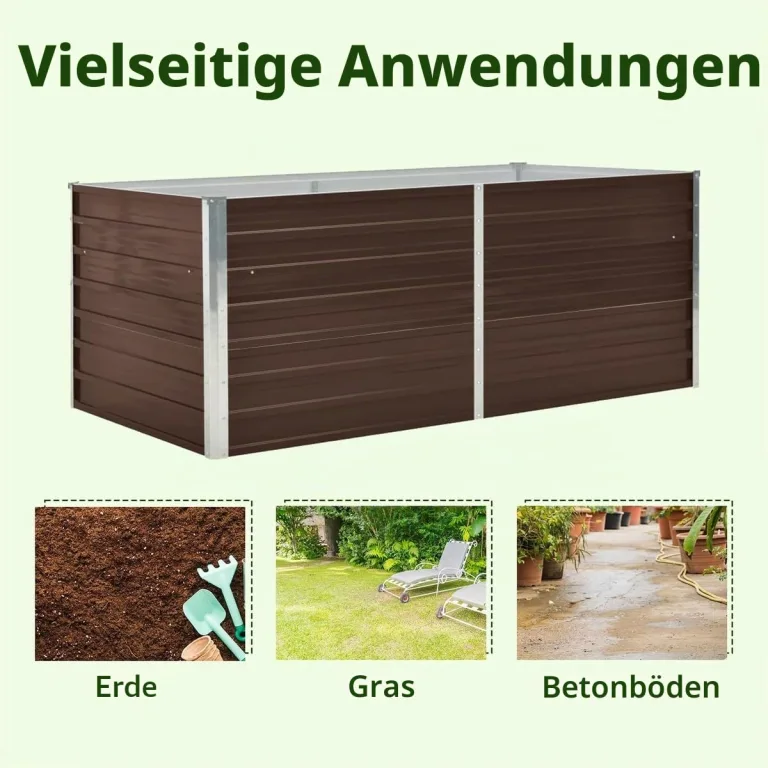 vidaXL Hochbeet Pflanzenbeet Gemüsebeet Pflanzkasten Frühbeet Gartenbeet Pflanzkübel Blumenkasten Blumenbeet 160x80x45cm Verzinkter Stahl Braun – Bild 9