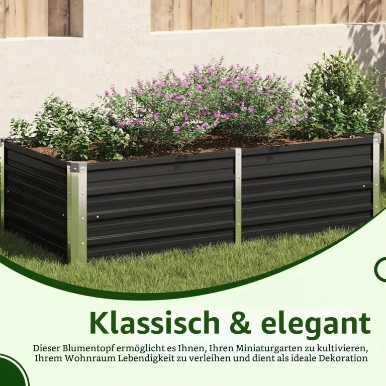 vidaXL Hochbeet Pflanzenbeet Gemüsebeet Pflanzkasten Frühbeet Gartenbeet Pflanzkübel Blumenkasten Blumenbeet 160x80x45cm Verzinkter Stahl Anthrazit – Bild 8