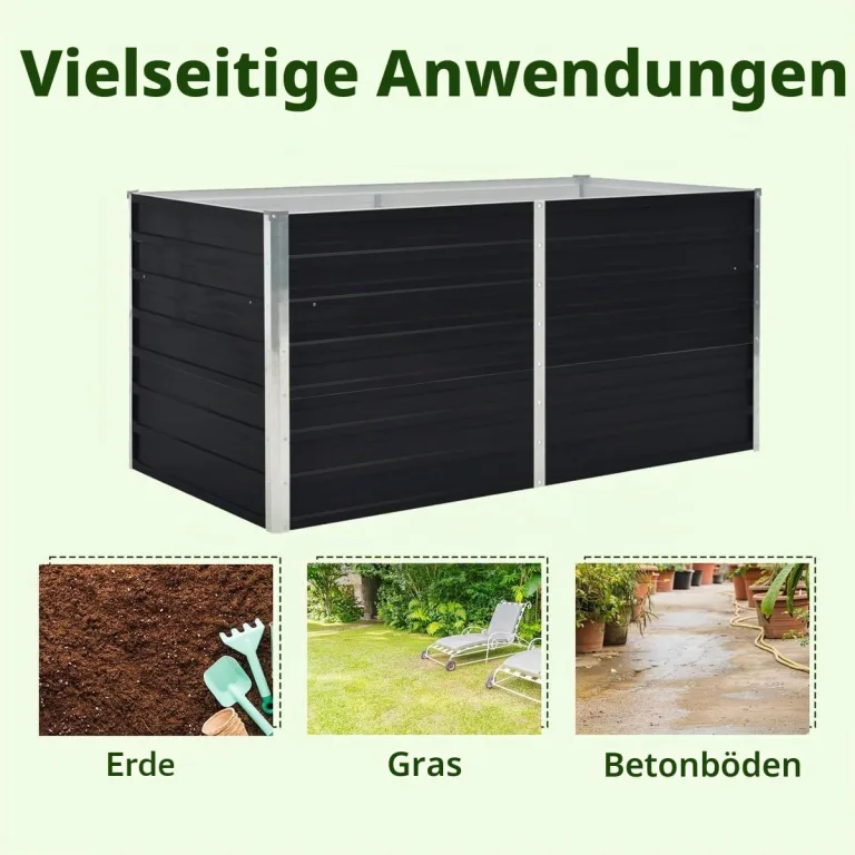 vidaXL Hochbeet Pflanzenbeet Gemüsebeet Pflanzkasten Frühbeet Gartenbeet Pflanzkübel Blumenkasten Blumenbeet 160x80x45cm Verzinkter Stahl Anthrazit – Bild 9