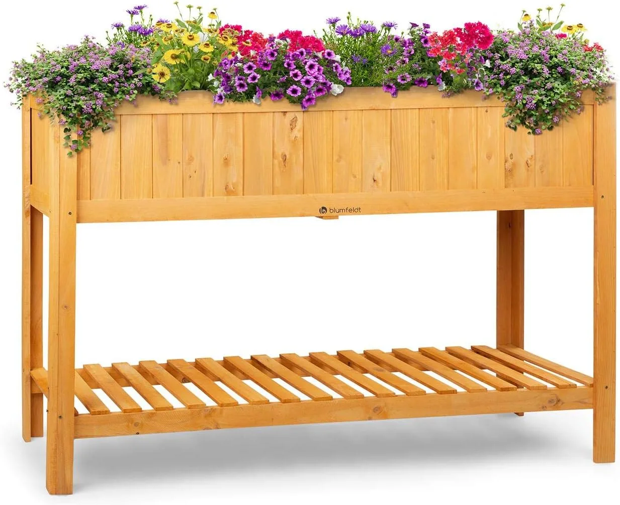 blumfeldt Altiplano Cubic Hochbeet - 150 x 100 x 50 cm (BxHxT), solides Kiefern-Holz, große Anbaufläche, inkl. Gartenvlies, ErgoGrow Concept, integrierte Ablagefläche, einfache Montage, Holz - Bild 1