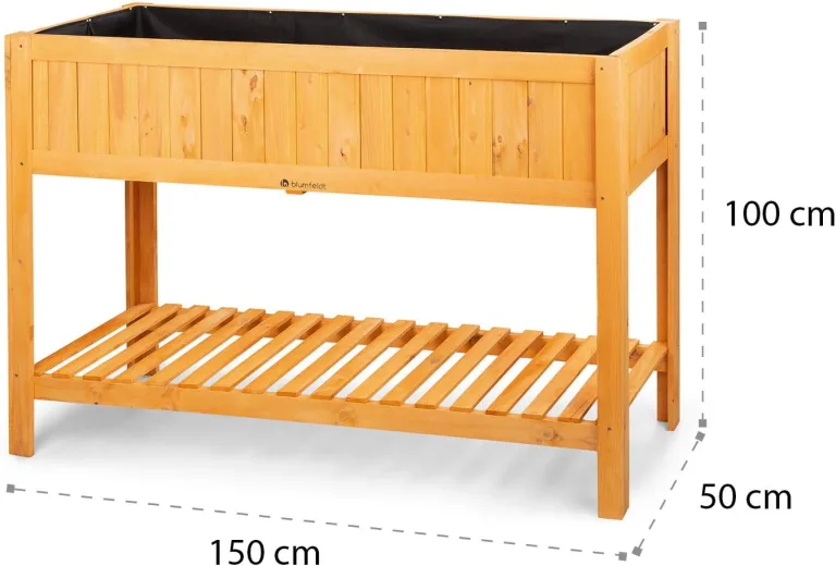 blumfeldt Altiplano Cubic Hochbeet - 150 x 100 x 50 cm (BxHxT), solides Kiefern-Holz, große Anbaufläche, inkl. Gartenvlies, ErgoGrow Concept, integrierte Ablagefläche, einfache Montage, Holz – Bild 8