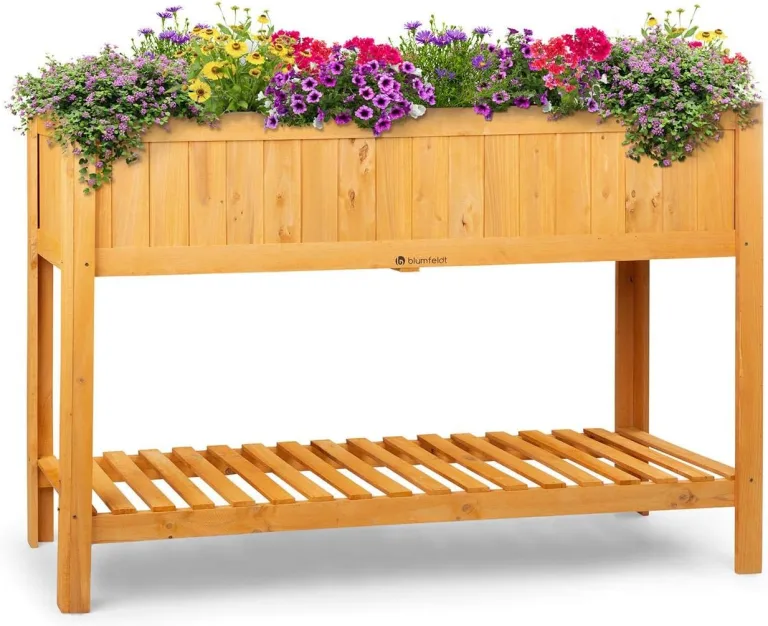 blumfeldt Altiplano Cubic Hochbeet - 150 x 100 x 50 cm (BxHxT), solides Kiefern-Holz, große Anbaufläche, inkl. Gartenvlies, ErgoGrow Concept, integrierte Ablagefläche, einfache Montage, Holz – Bild 1